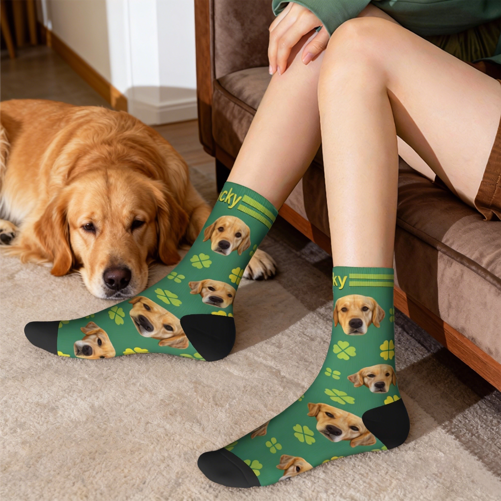 Custom Pet Face Four-leaf Clover Socks