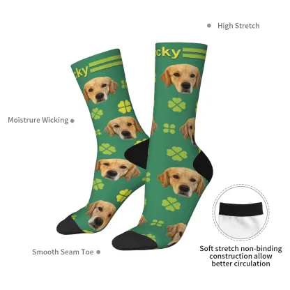 Custom Pet Face Four-leaf Clover Socks
