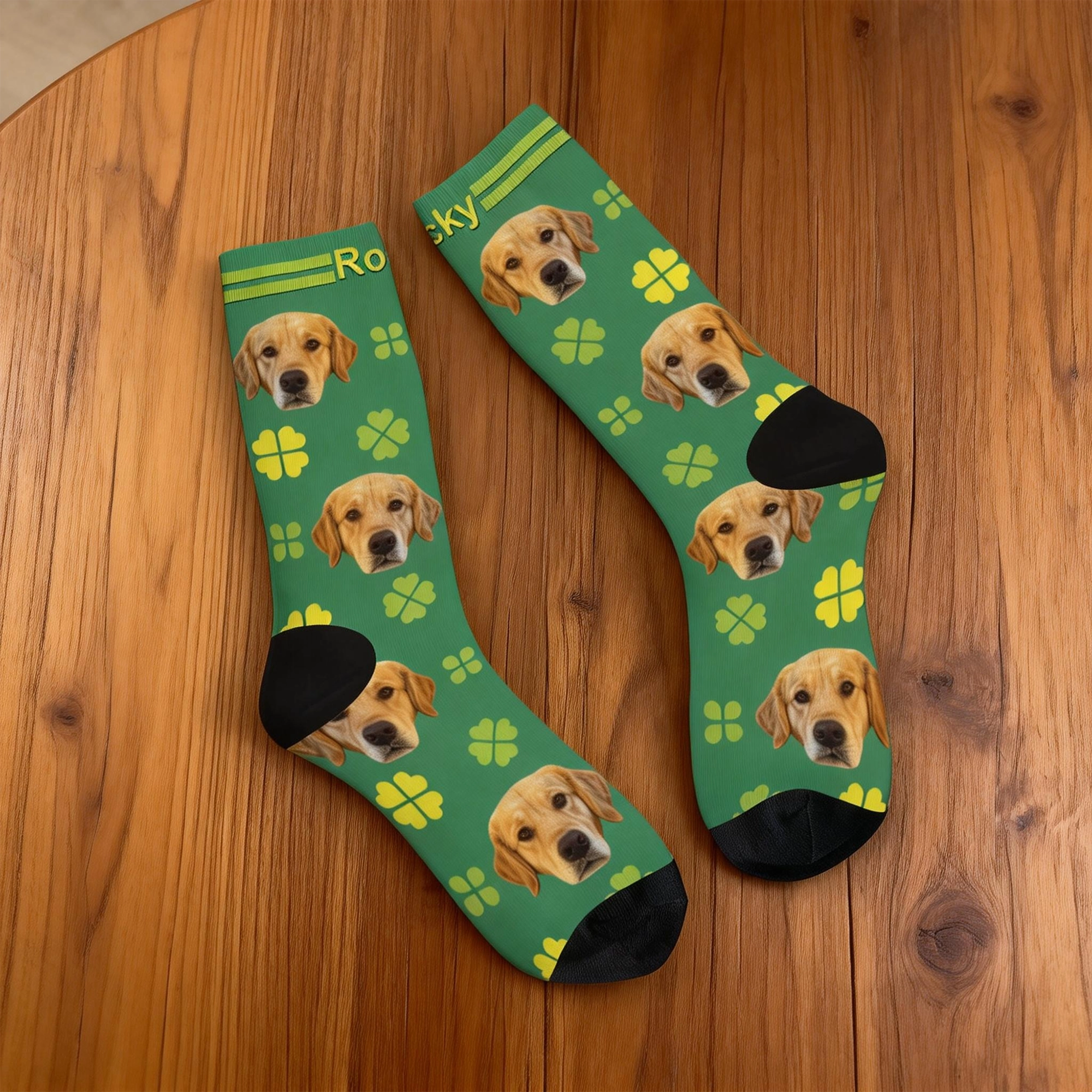 Custom Pet Face Four-leaf Clover Socks