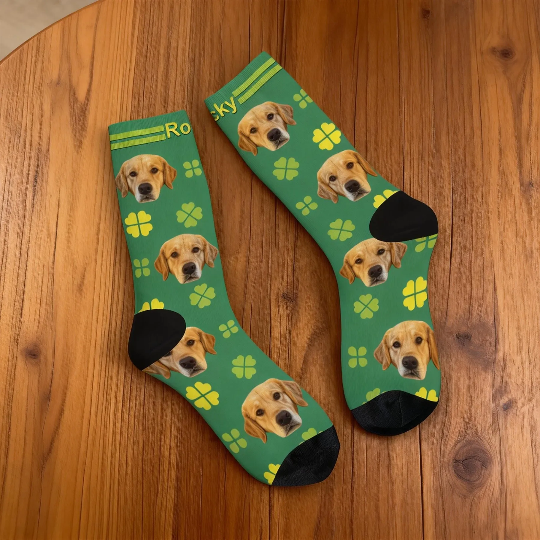 Custom Pet Face Four-leaf Clover Socks