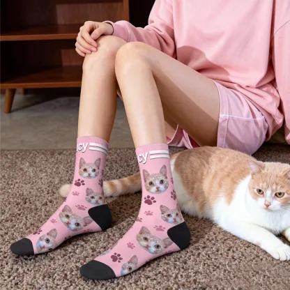 Custom Pet Face Paw Pattern Socks