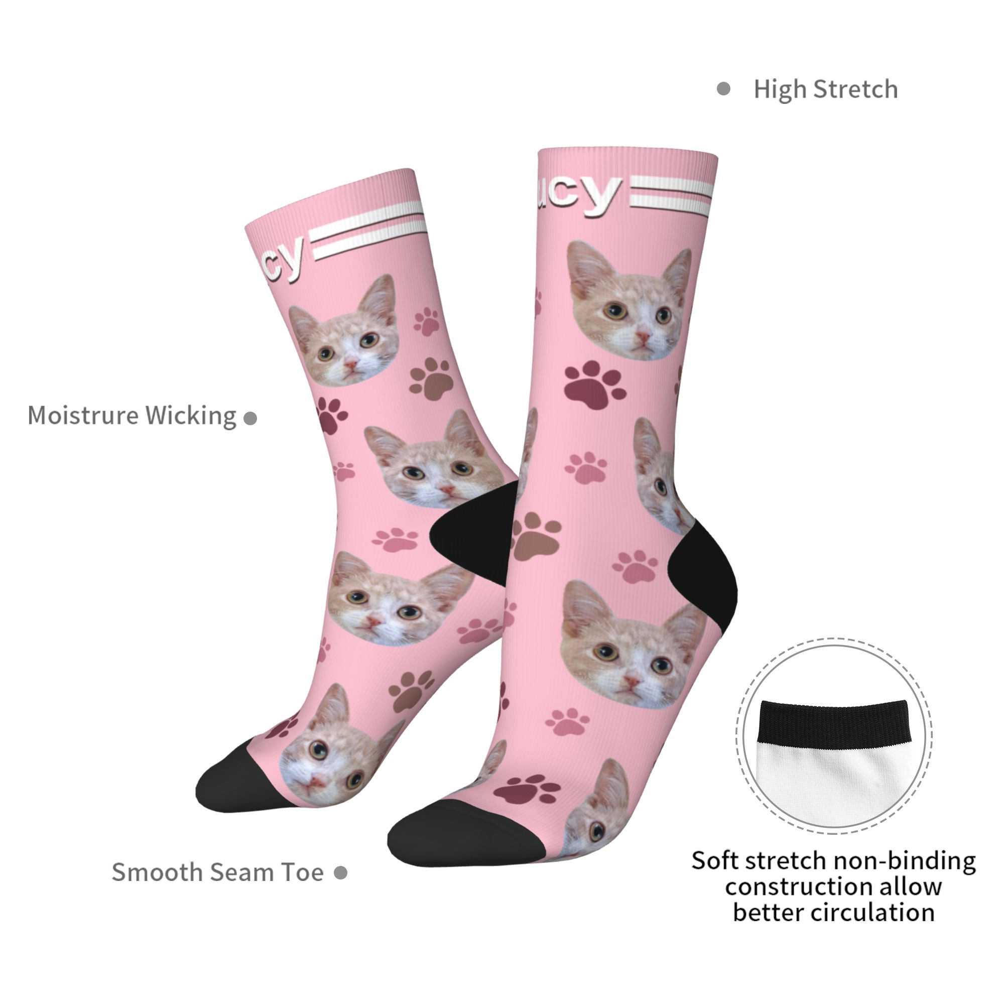 Custom Pet Face Paw Pattern Socks