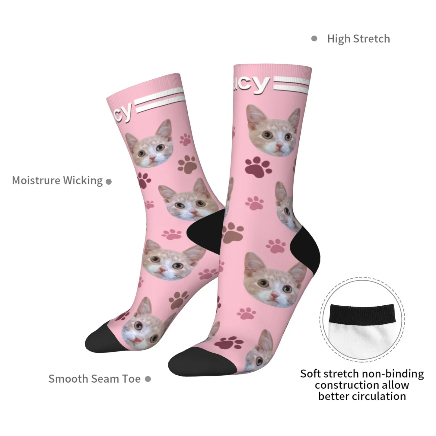 Custom Pet Face Paw Pattern Socks