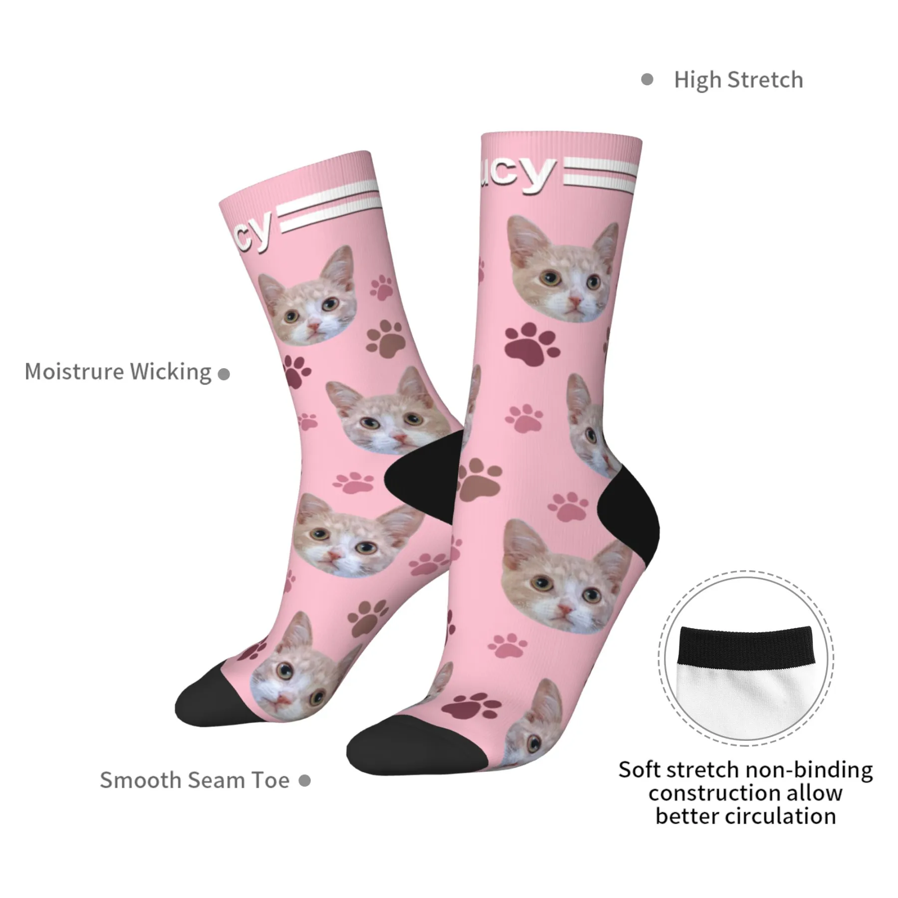 Custom Pet Face Paw Pattern Socks