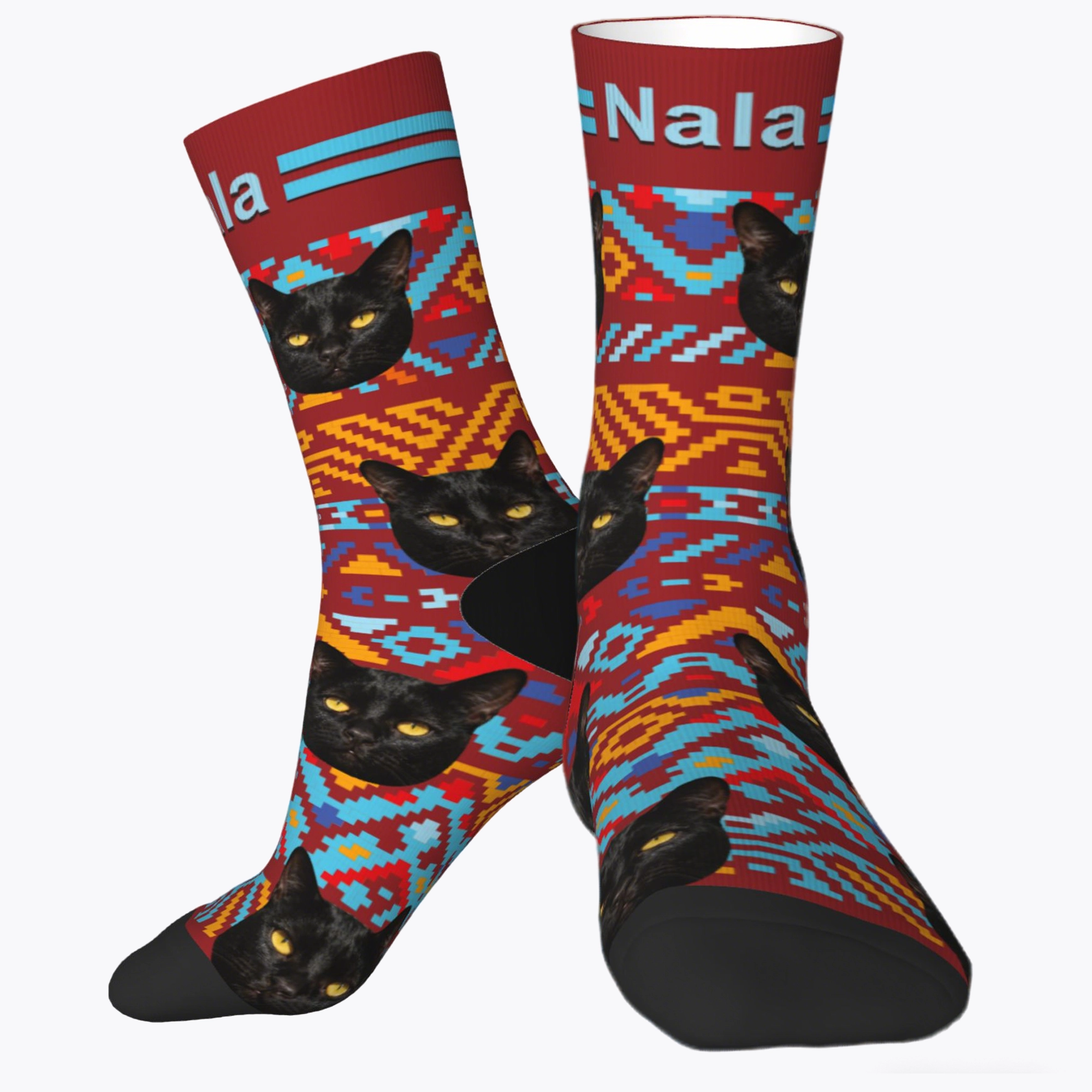 Custom Pet Face Retro Ethnic Geometric Printed Socks