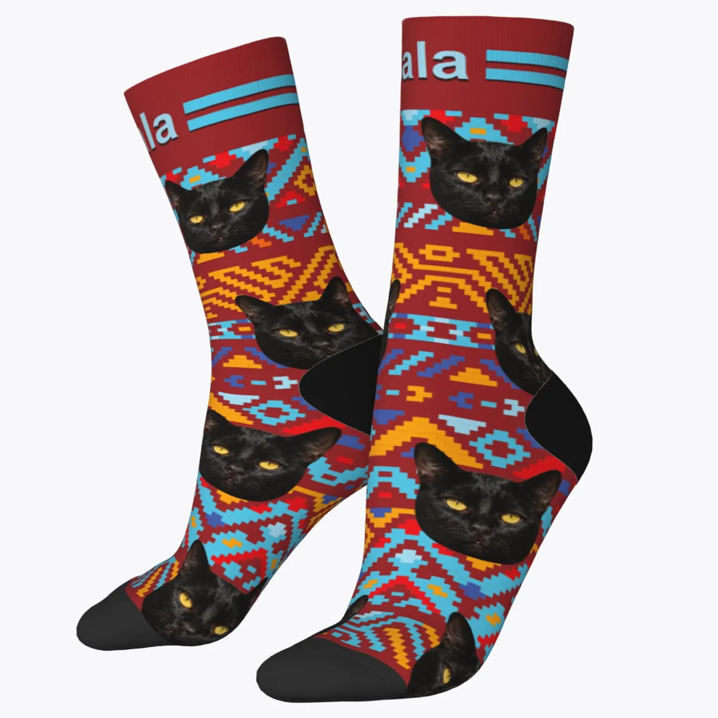 Custom Pet Face Retro Ethnic Geometric Printed Socks