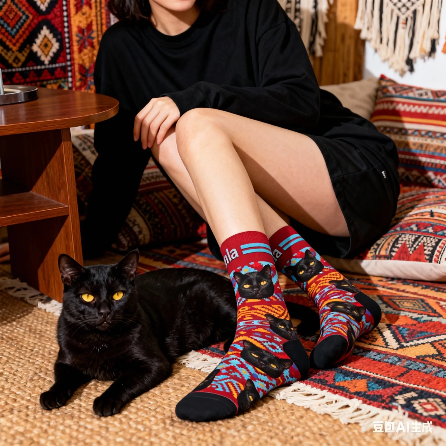 Custom Pet Face Retro Ethnic Geometric Printed Socks