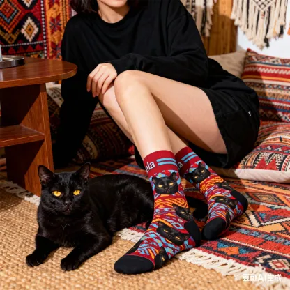 Custom Pet Face Retro Ethnic Geometric Printed Socks