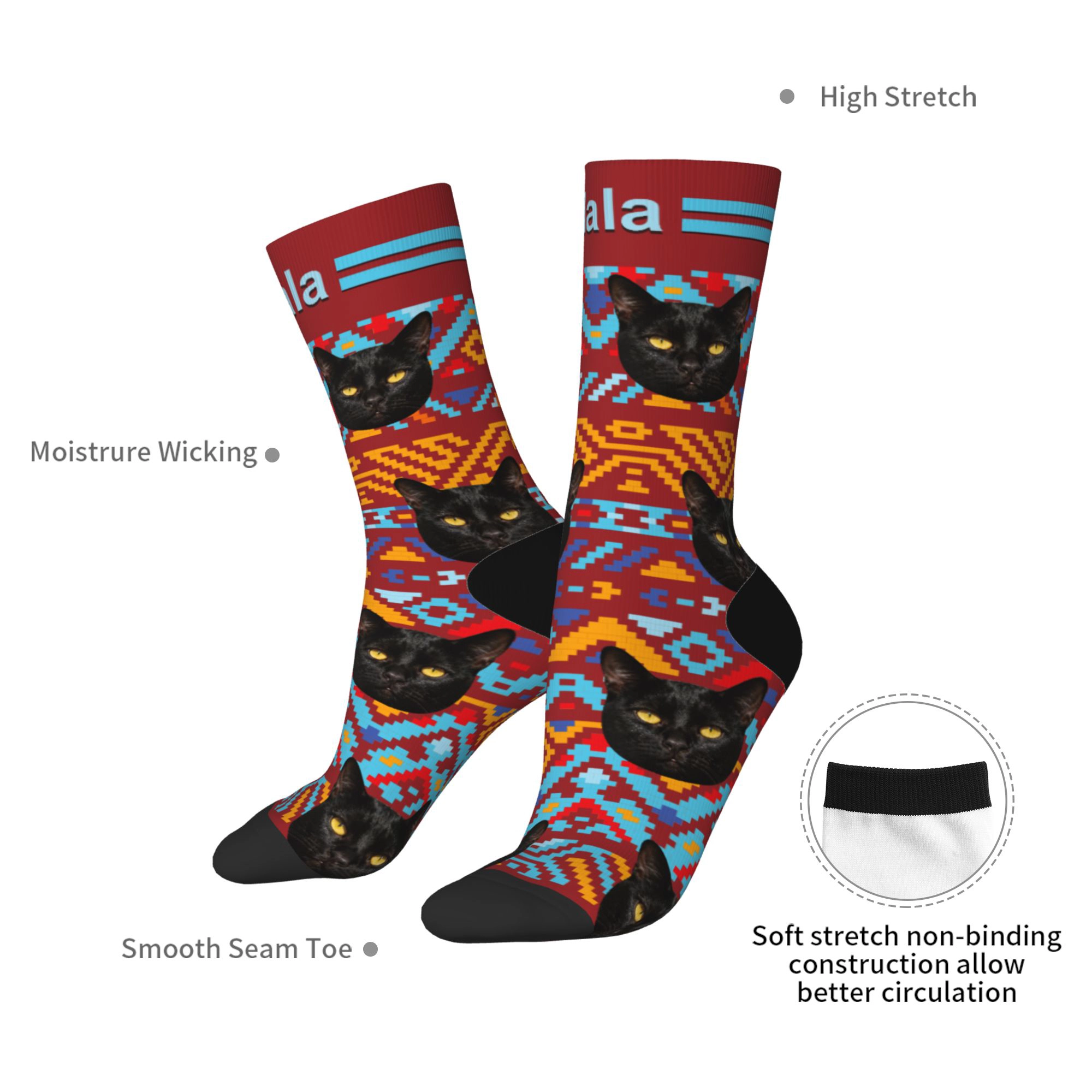Custom Pet Face Retro Ethnic Geometric Printed Socks