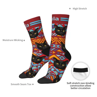 Custom Pet Face Retro Ethnic Geometric Printed Socks