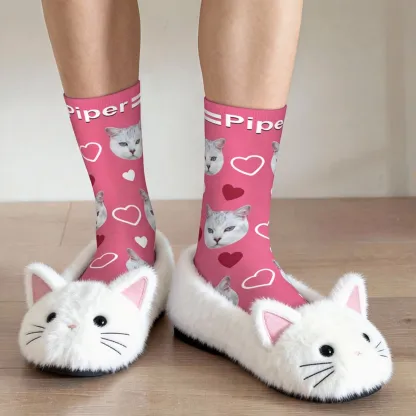 Custom Pet Face Heart Pattern Socks