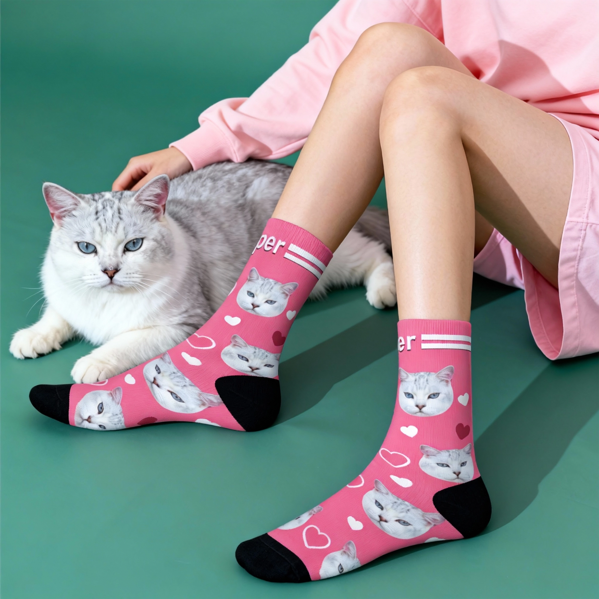 Custom Pet Face Heart Pattern Socks