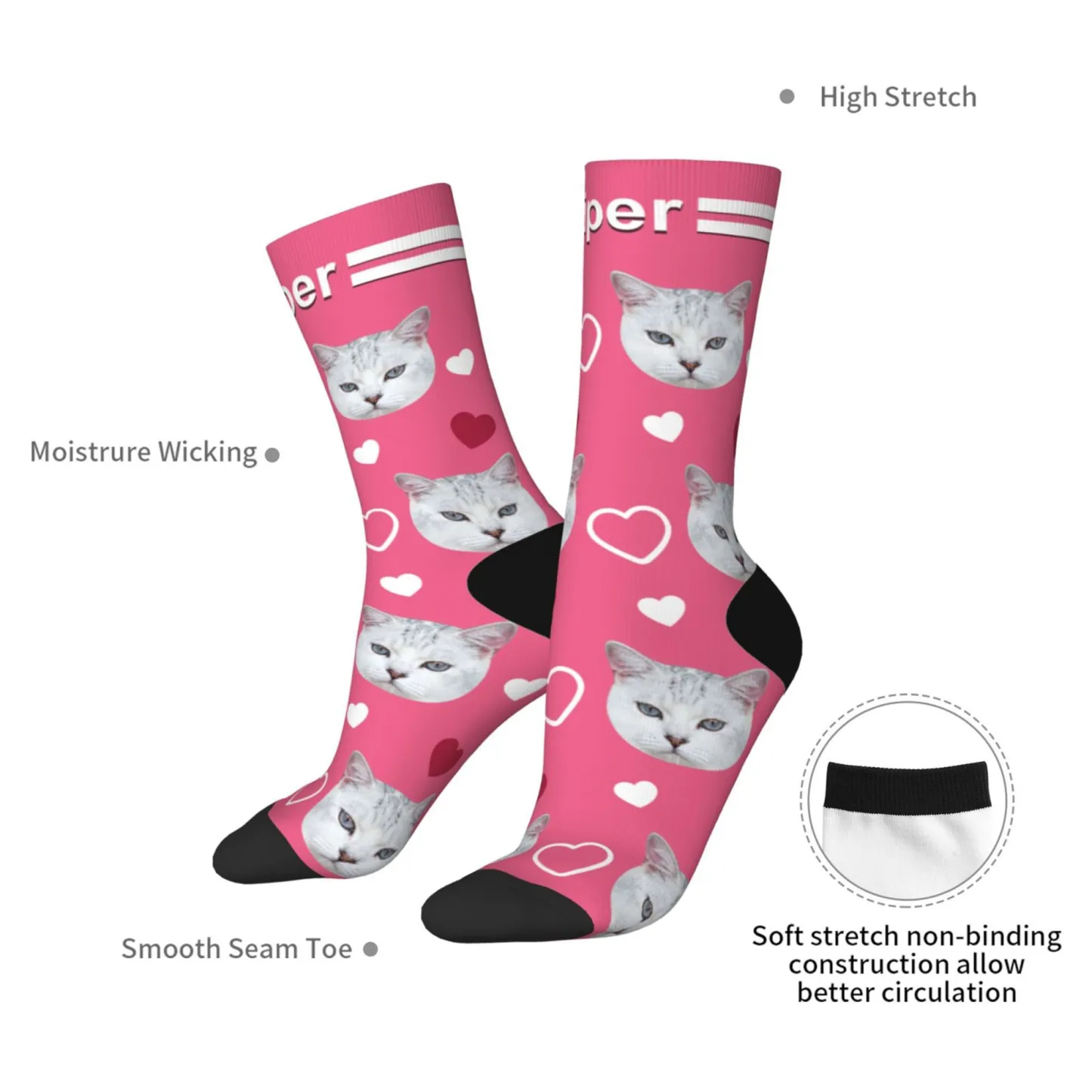 Custom Pet Face Heart Pattern Socks