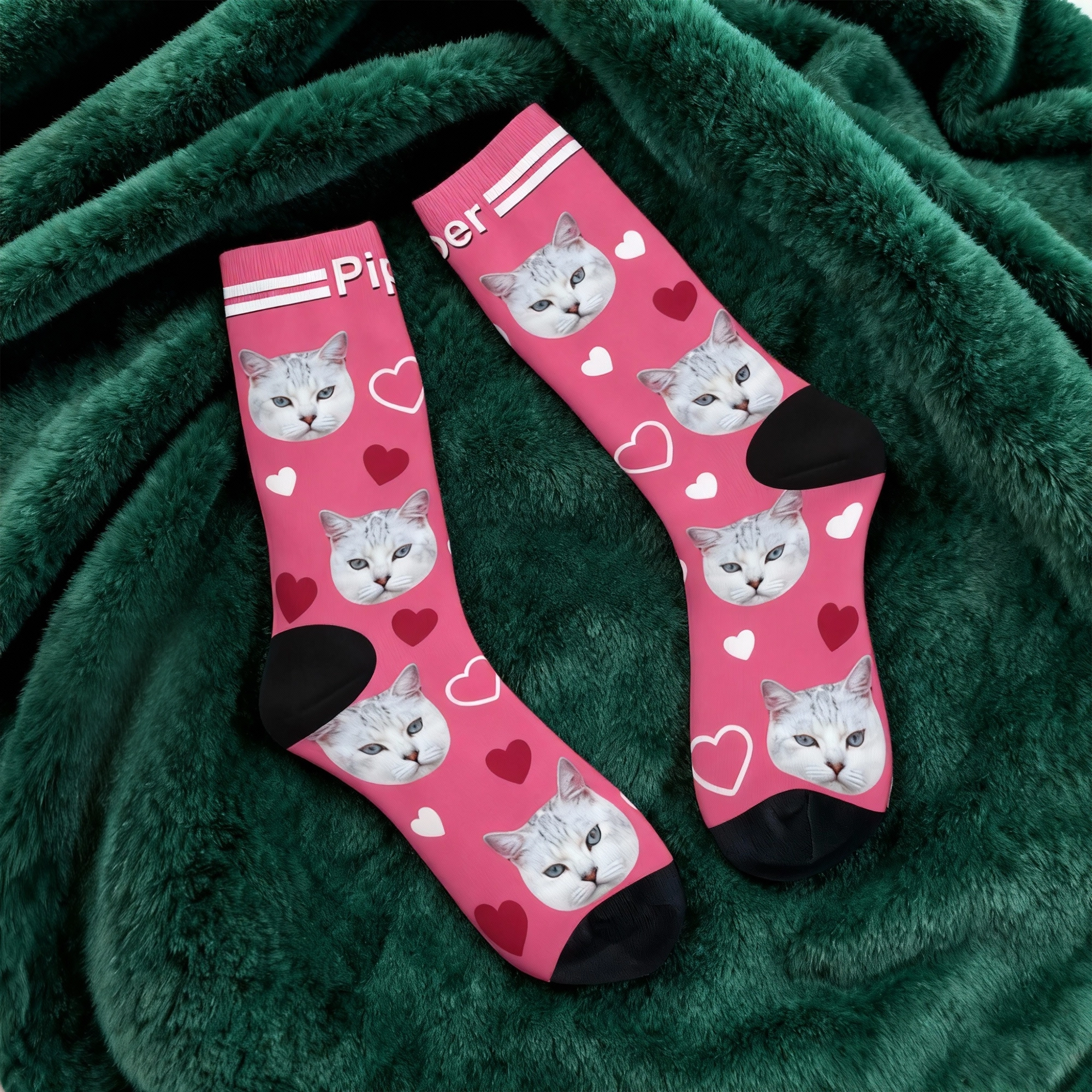 Custom Pet Face Heart Pattern Socks