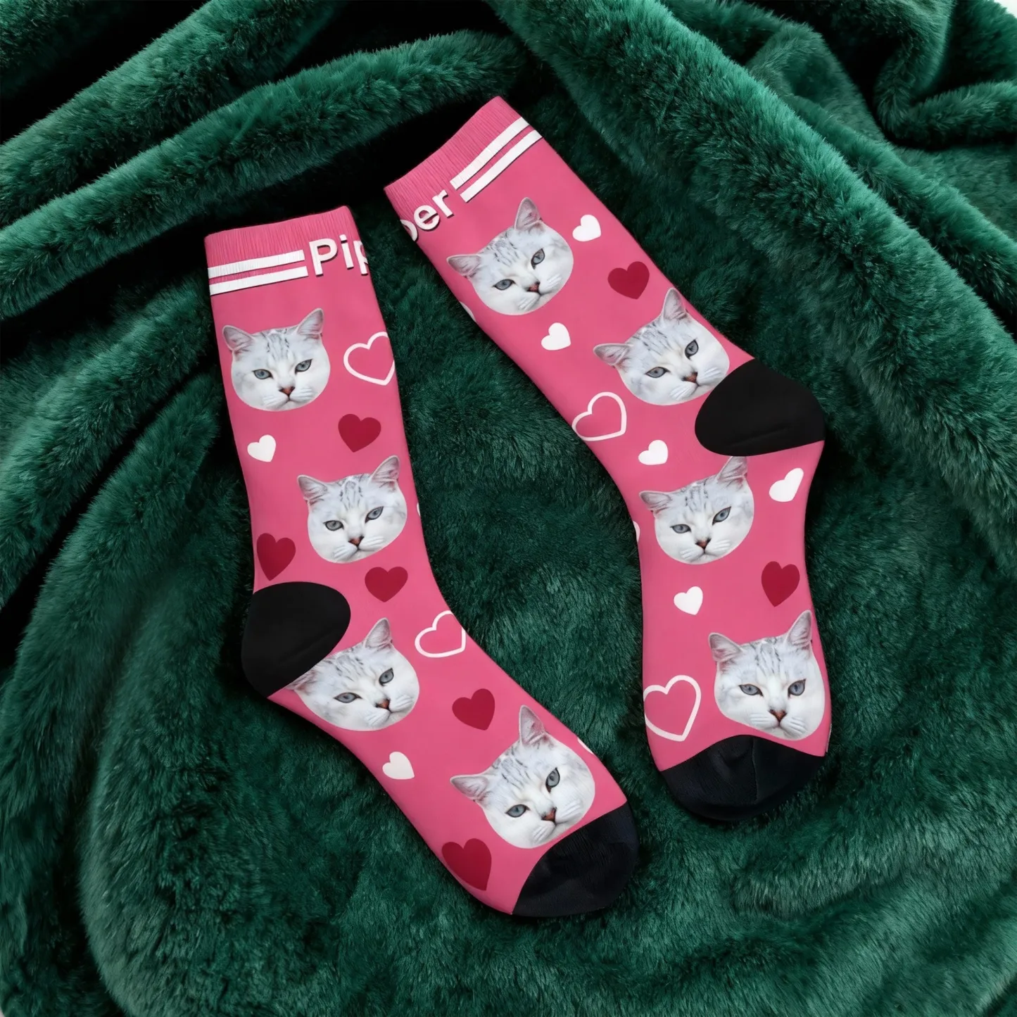 Custom Pet Face Heart Pattern Socks