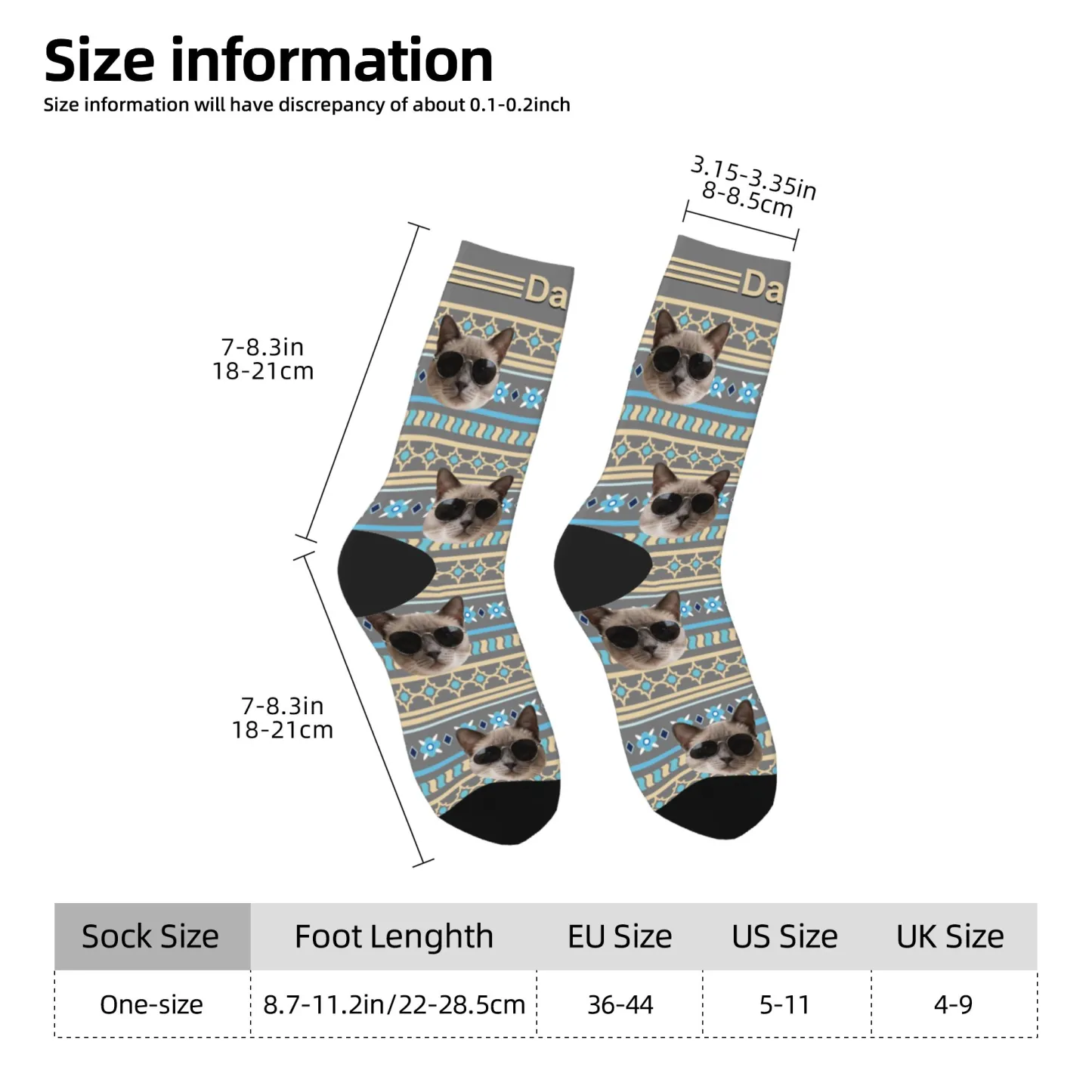 Custom Pet Face Retro Geometric Striped Vintage Fair Isle Style Socks