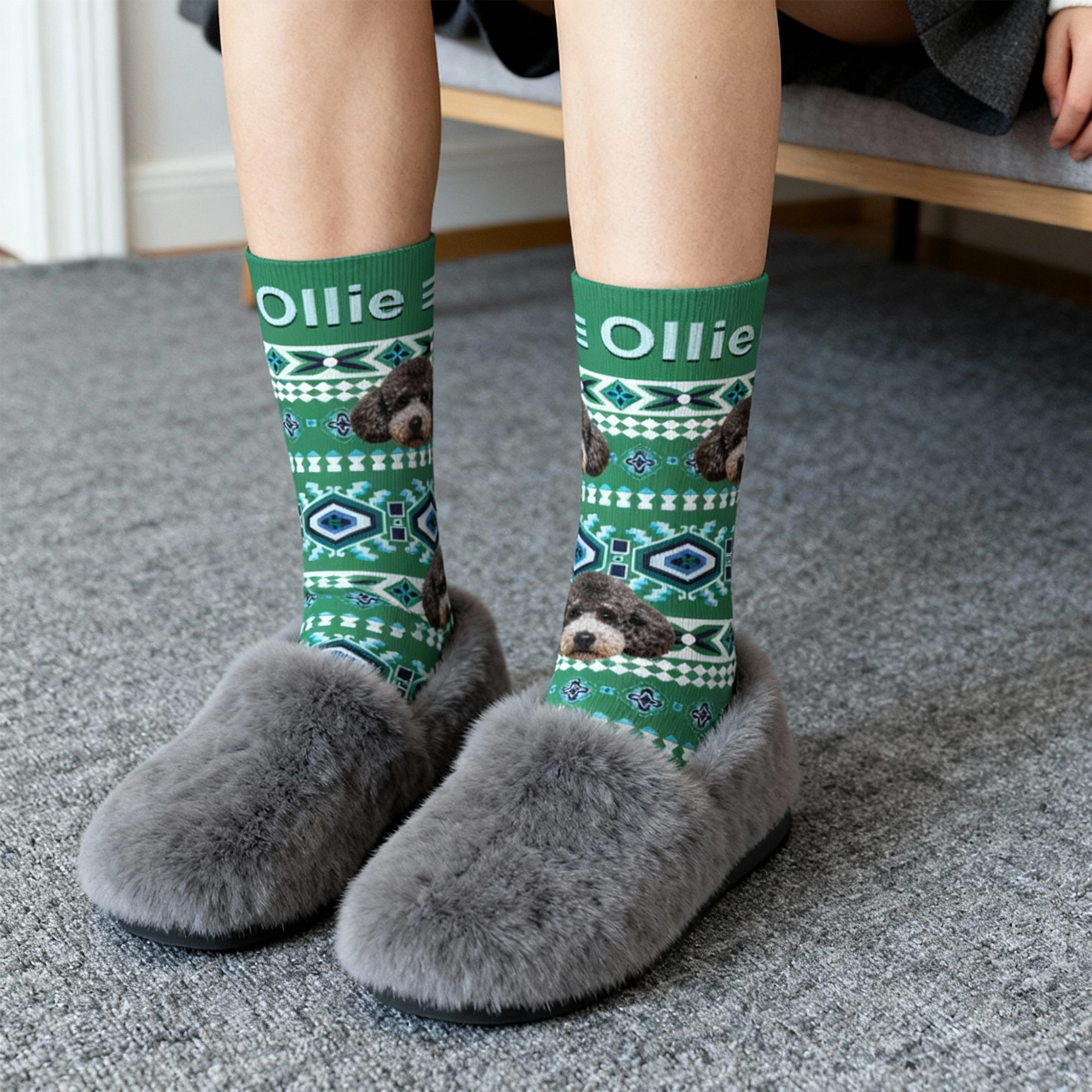Custom Pet Face Vintage Navajo Pattern Socks