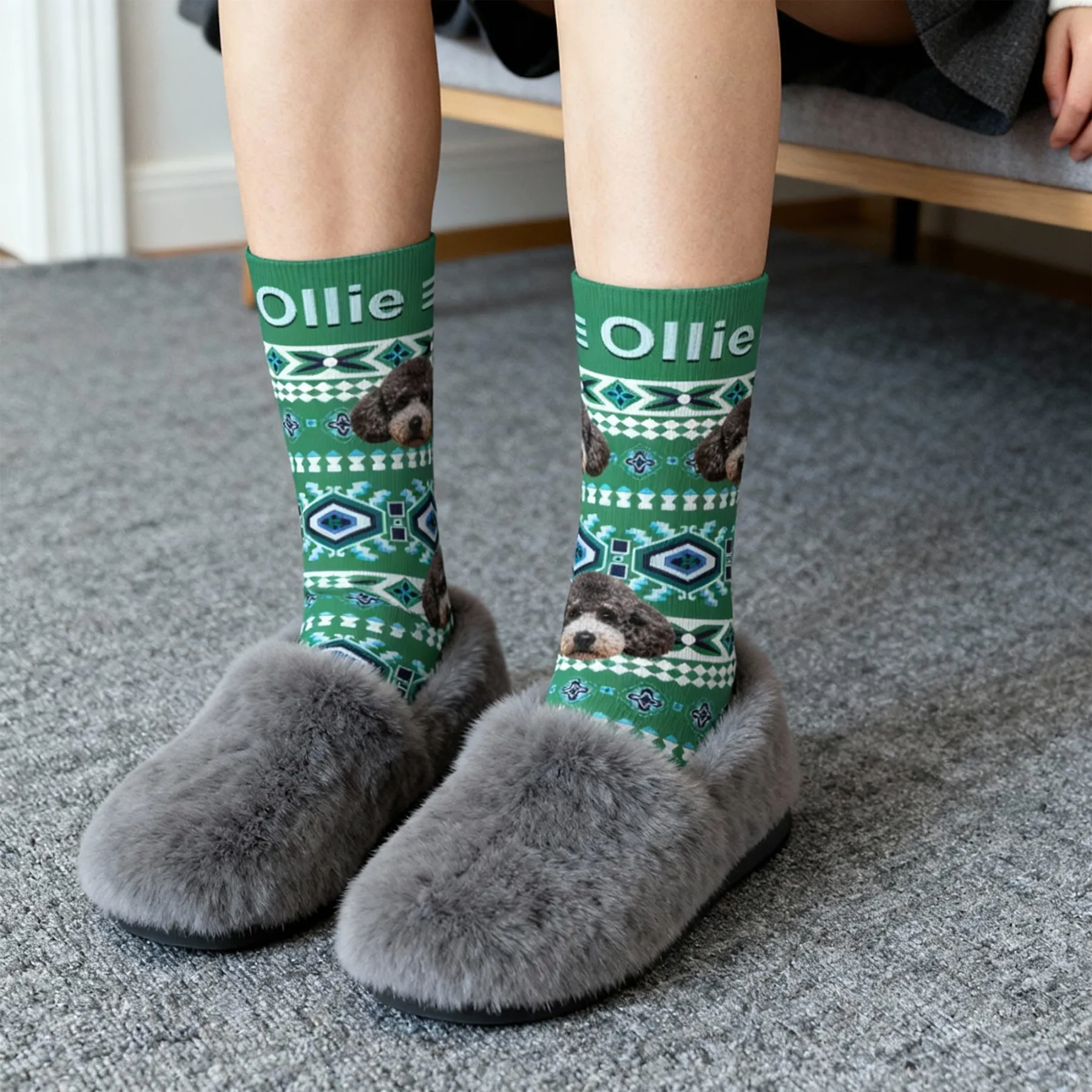 Custom Pet Face Vintage Navajo Pattern Socks