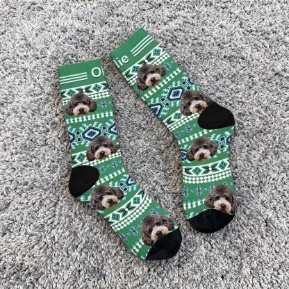 Custom Pet Face Vintage Navajo Pattern Socks