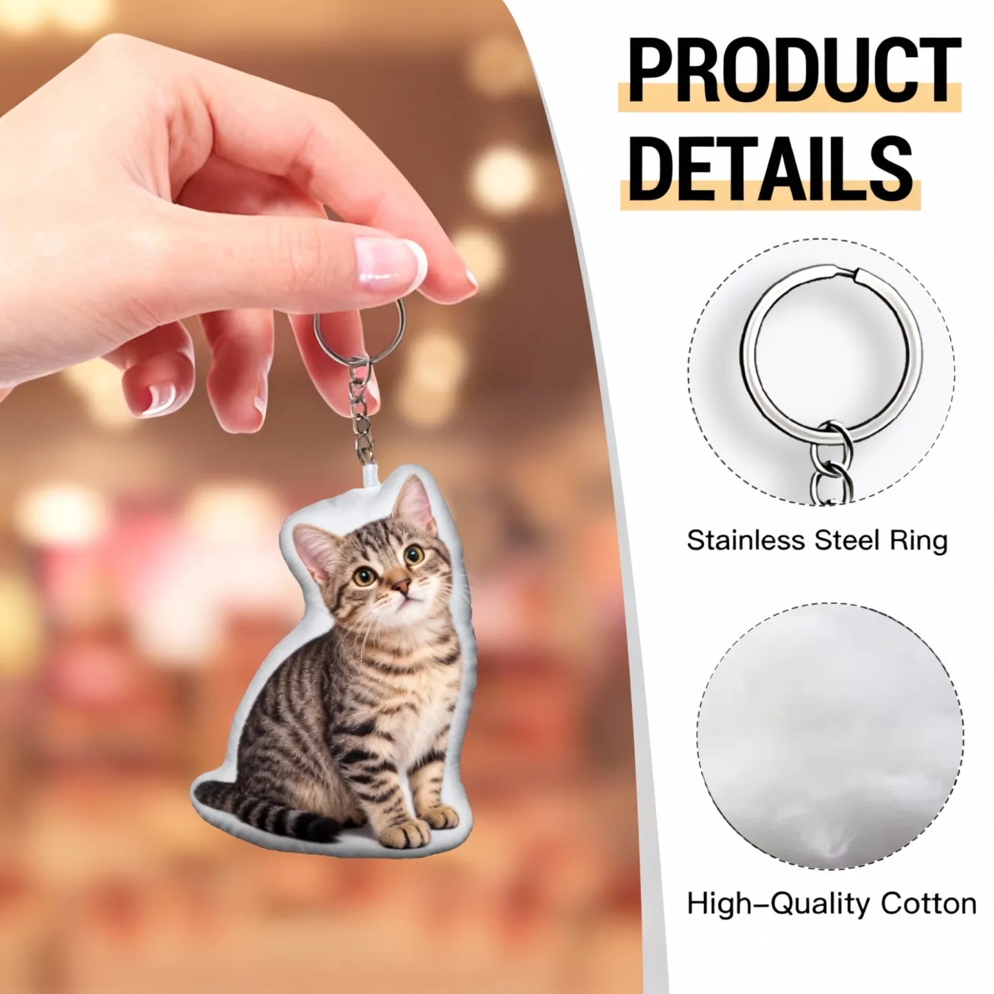 Custom Double-Sided Cat Dog Pet Photo Soft-Touch Plush Cotton Filled Keychain
