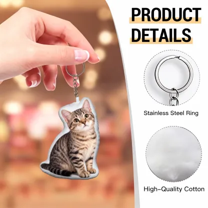 Custom Double-Sided Cat Dog Pet Photo Soft-Touch Plush Cotton Filled Keychain