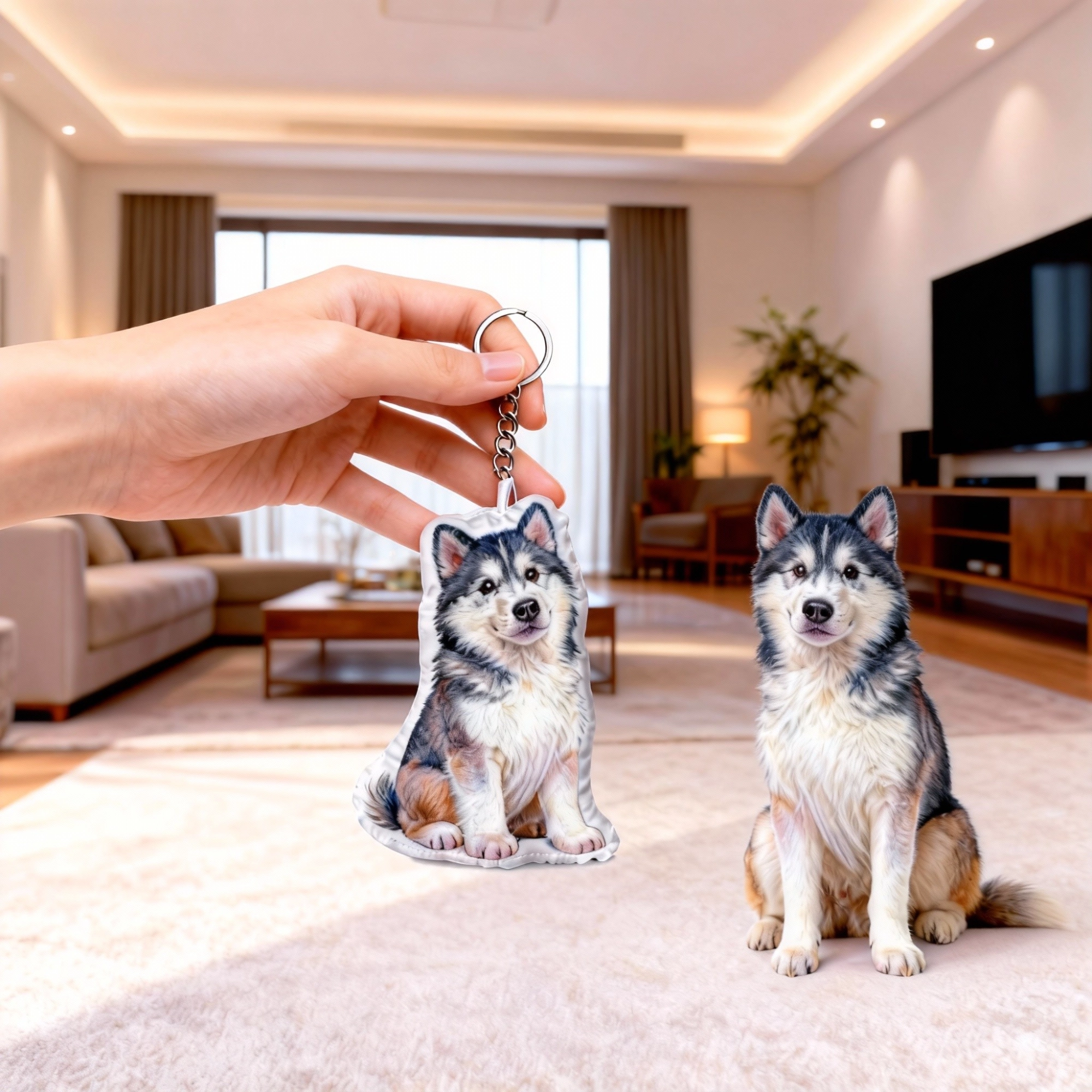 Custom Double-Sided Cat Dog Pet Photo Soft-Touch Plush Cotton Filled Keychain