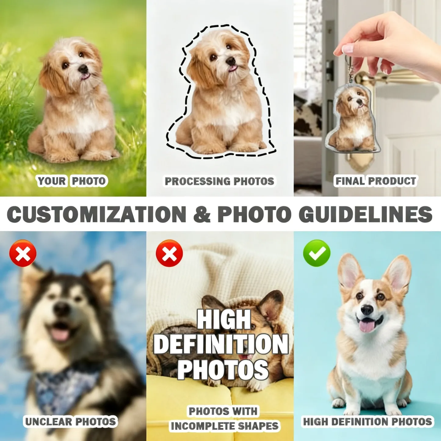 Custom Double-Sided Cat Dog Pet Photo Soft-Touch Plush Cotton Filled Keychain