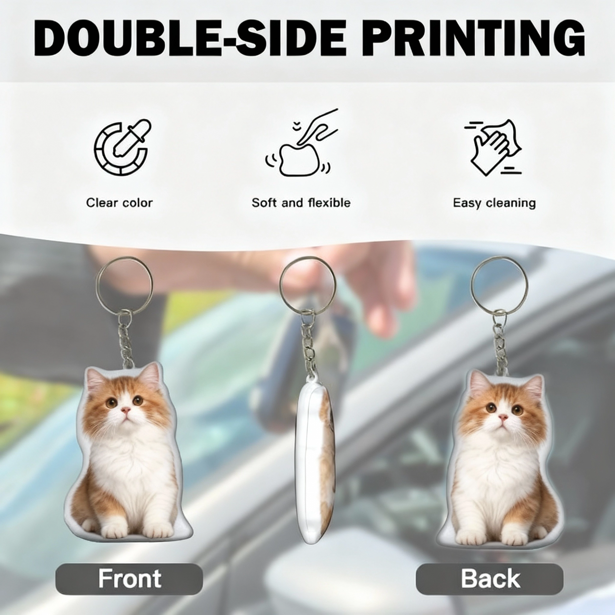 Custom Double-Sided Cat Dog Pet Photo Soft-Touch Plush Cotton Filled Keychain