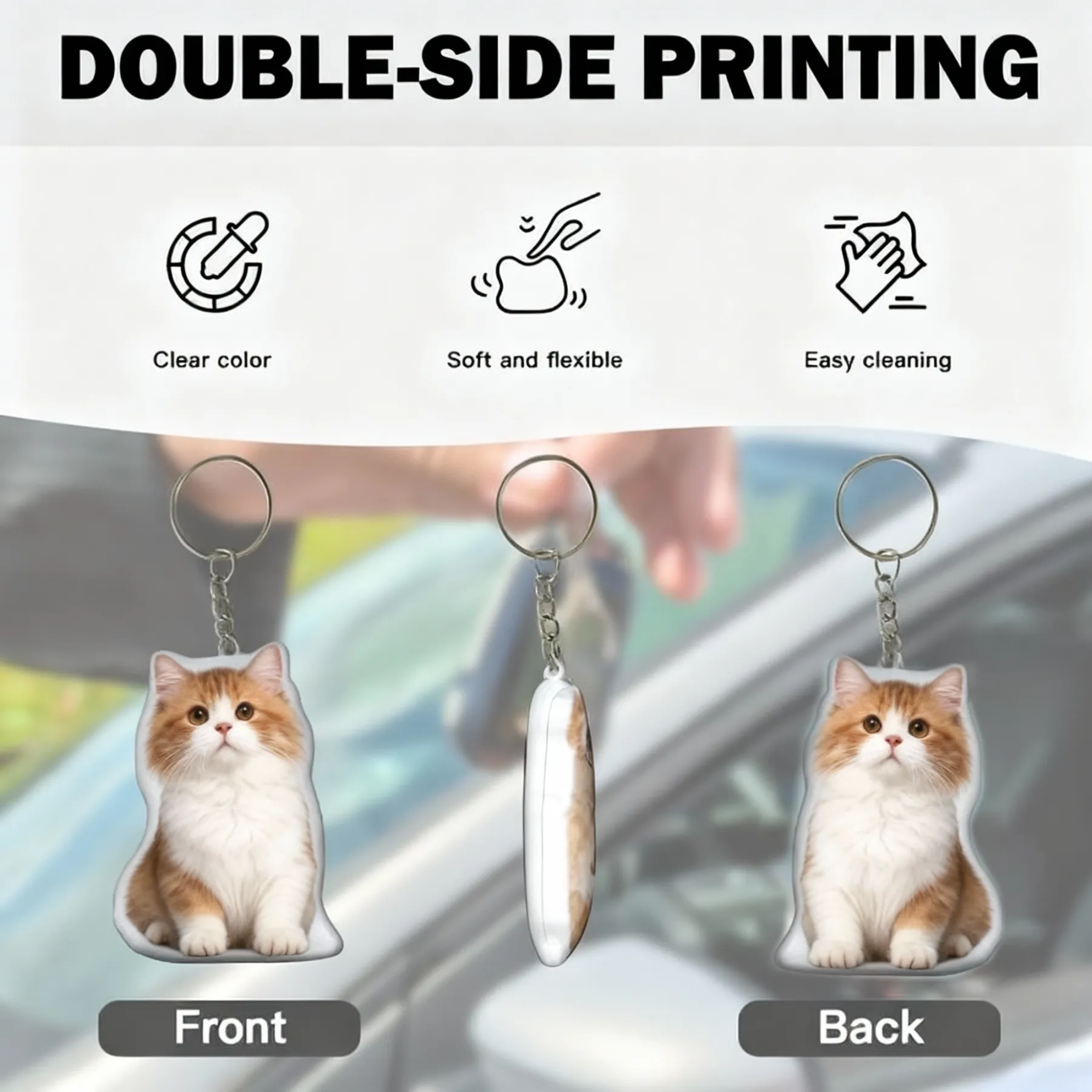 Custom Double-Sided Cat Dog Pet Photo Soft-Touch Plush Cotton Filled Keychain