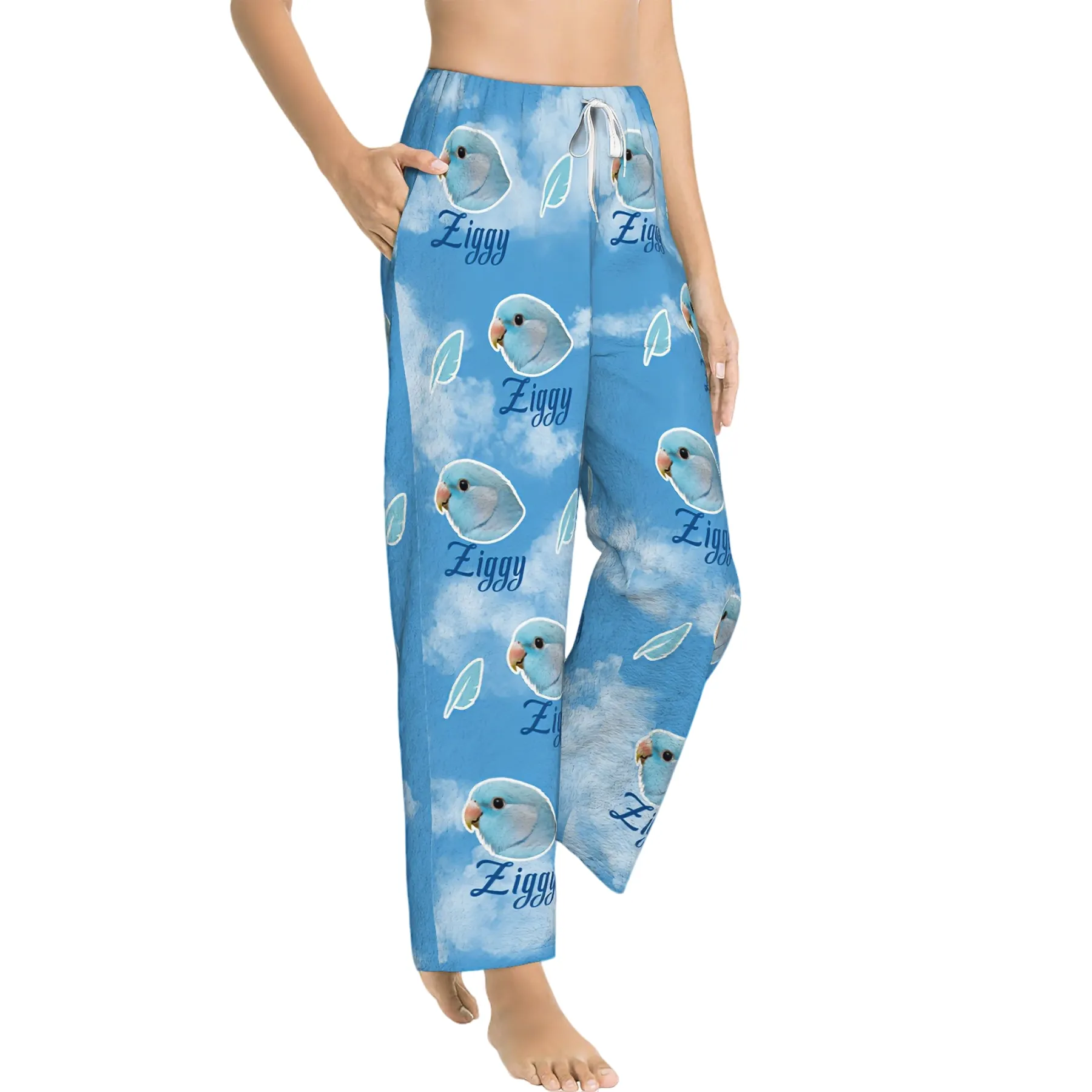 Custom Pet Face Sky Printed Flannel Pajama Pants