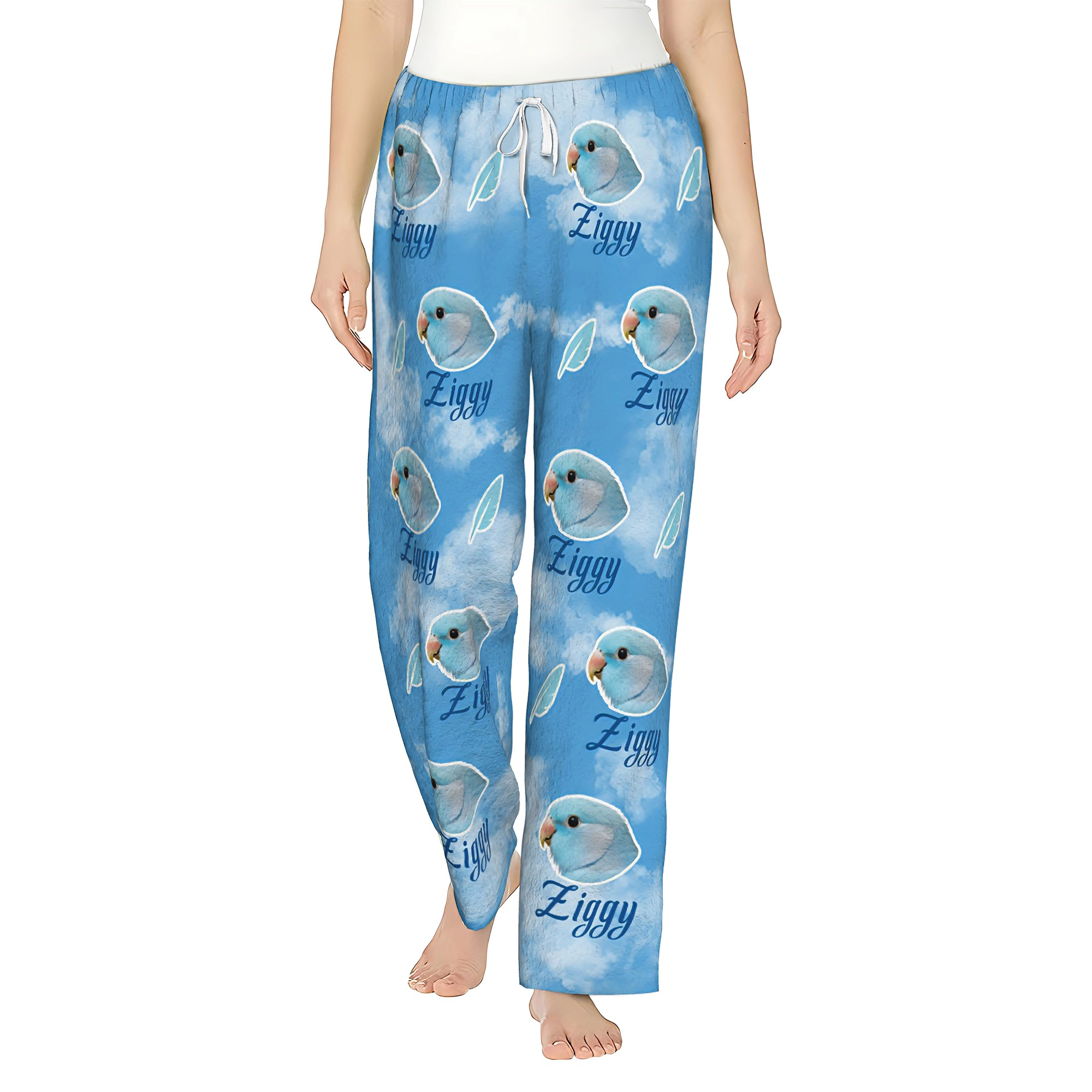 Custom Pet Face Sky Printed Flannel Pajama Pants