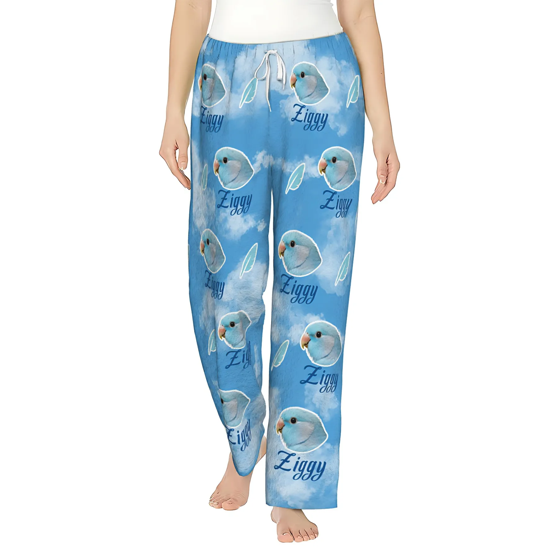 Custom Pet Face Sky Printed Flannel Pajama Pants