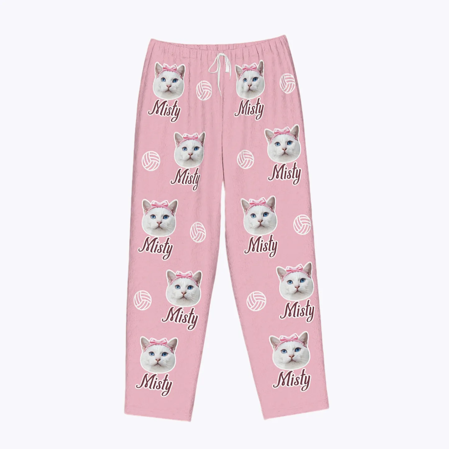 Custom Pet Face Volleyball Flannel Pajama Pants