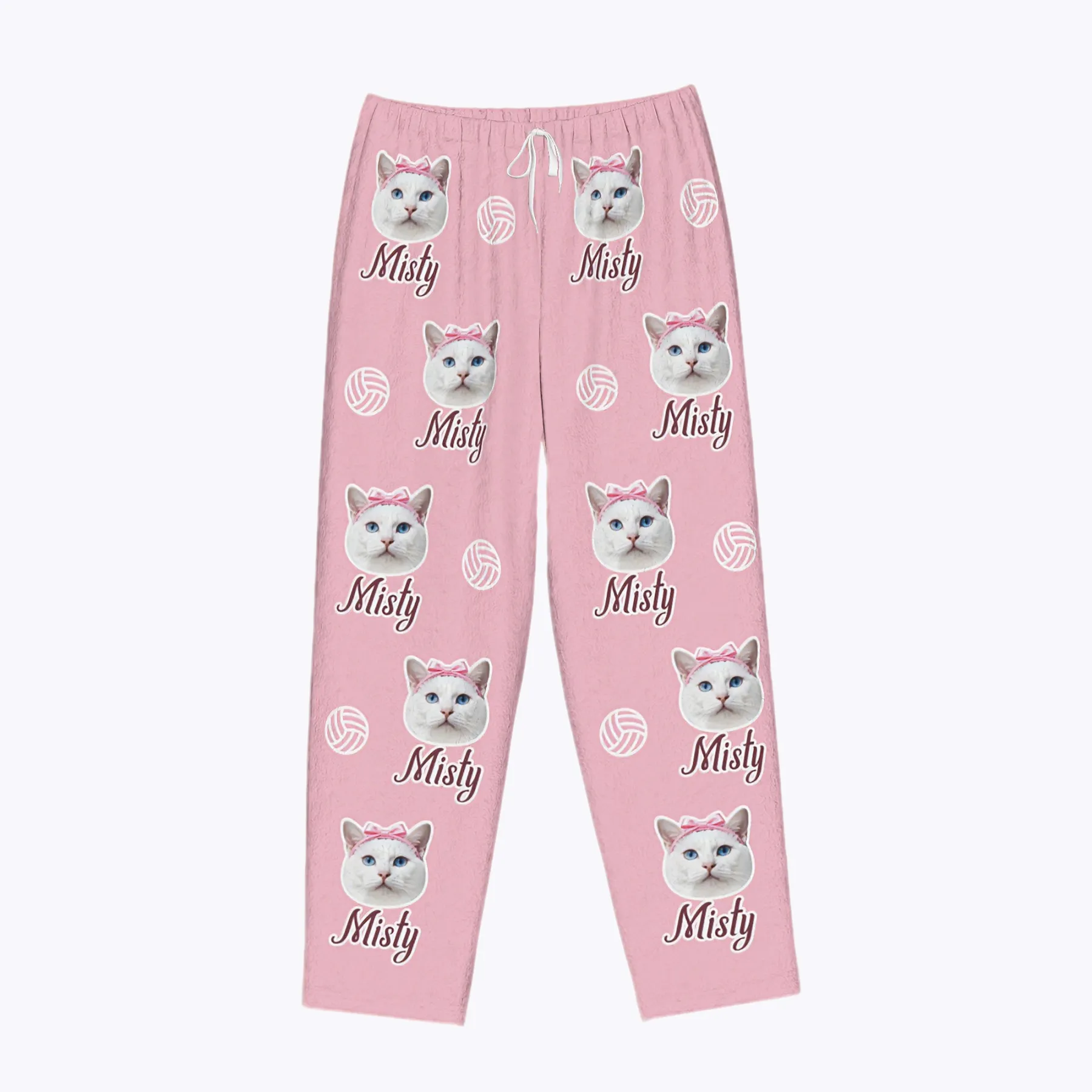 Custom Pet Face Volleyball Flannel Pajama Pants