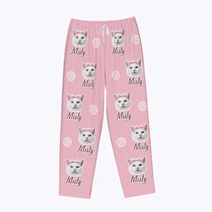 Custom Pet Face Volleyball Flannel Pajama Pants