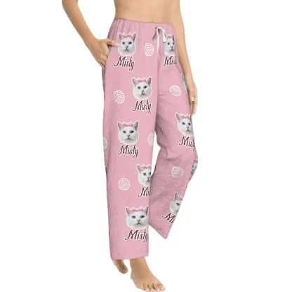 Custom Pet Face Volleyball Flannel Pajama Pants