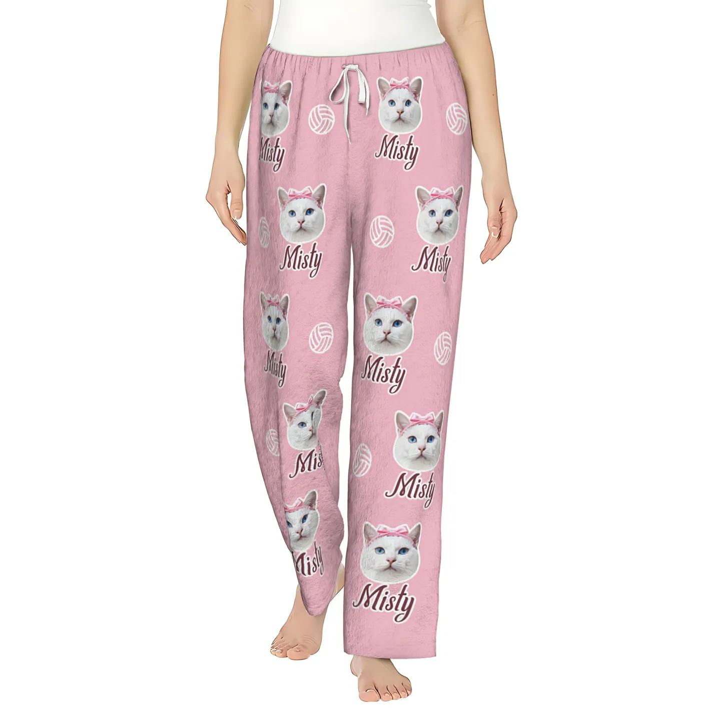 Custom Pet Face Volleyball Flannel Pajama Pants
