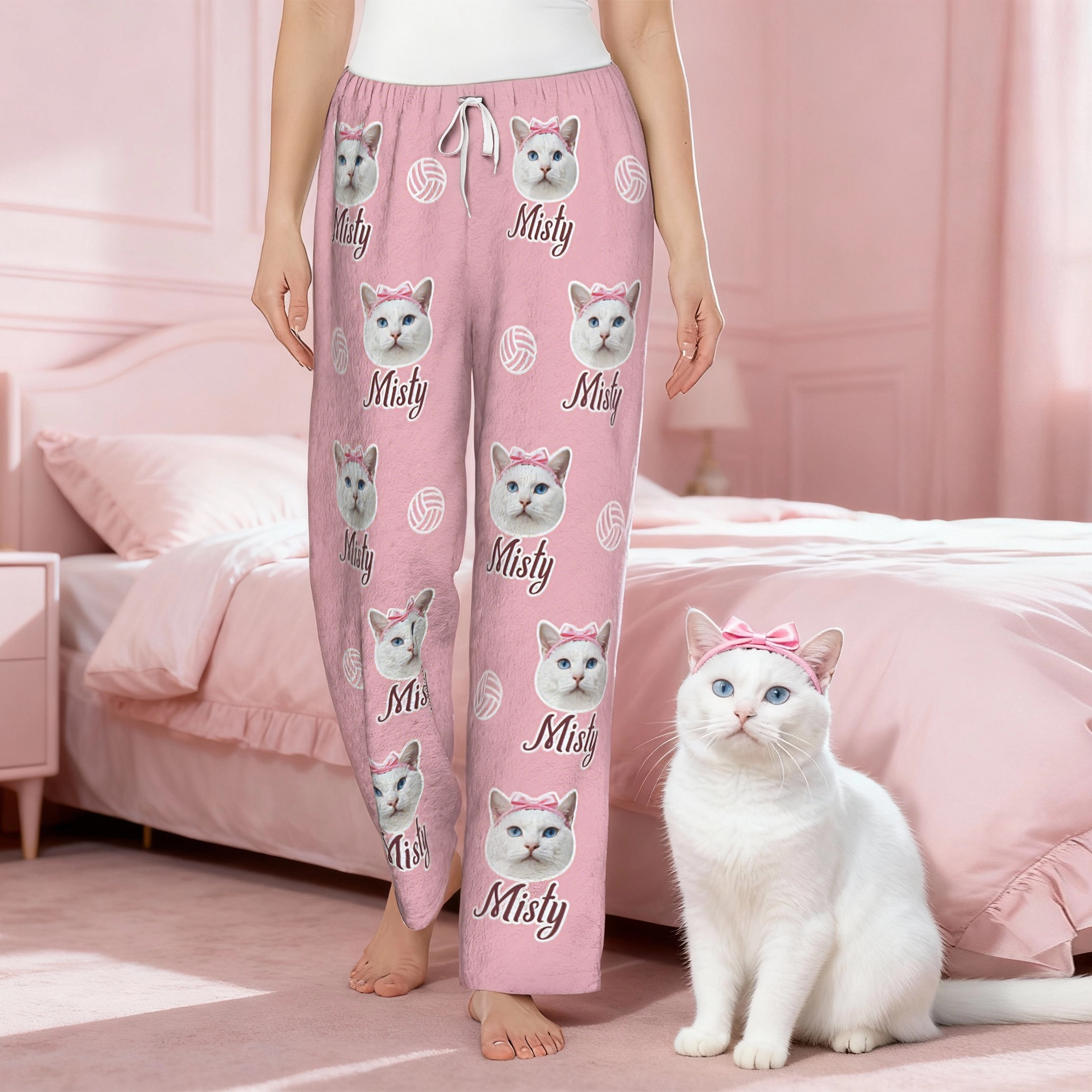 Custom Pet Face Volleyball Flannel Pajama Pants