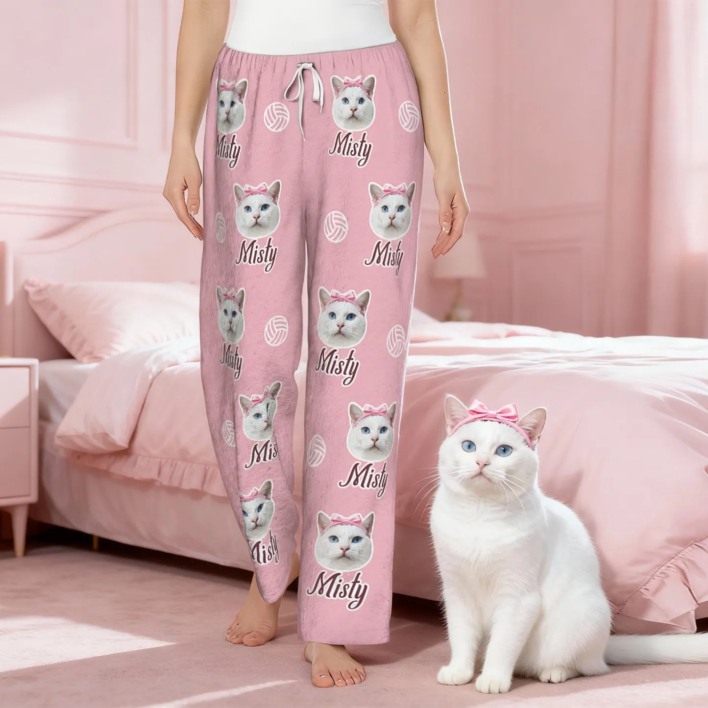 Custom Pet Face Volleyball Flannel Pajama Pants