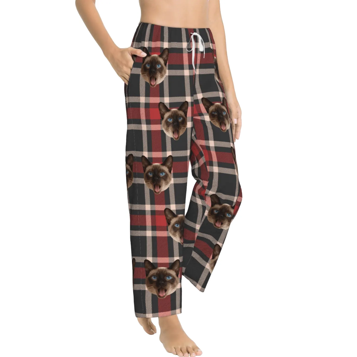 Custom Pet Face Plaid Flannel Pajama Pants