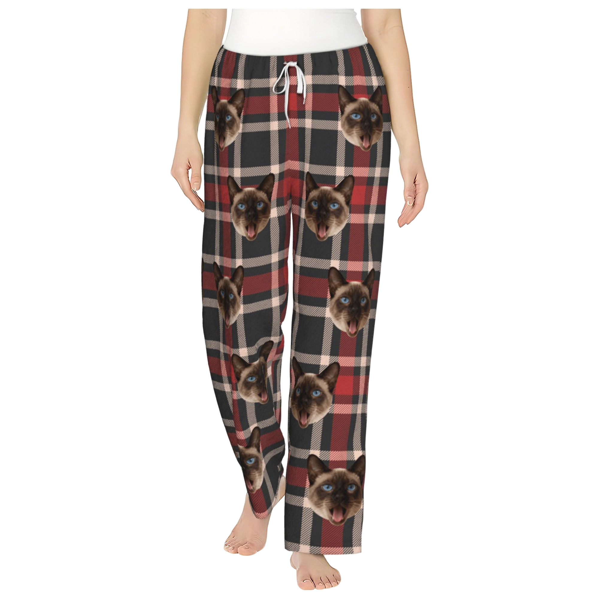 Custom Pet Face Plaid Flannel Pajama Pants