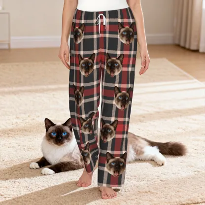 Custom Pet Face Plaid Flannel Pajama Pants