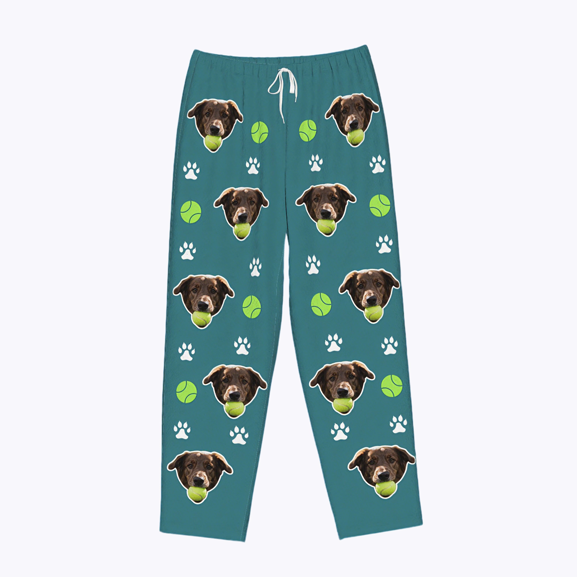 Custom Pet Face Tennis Pattern Flannel Pajama Pants