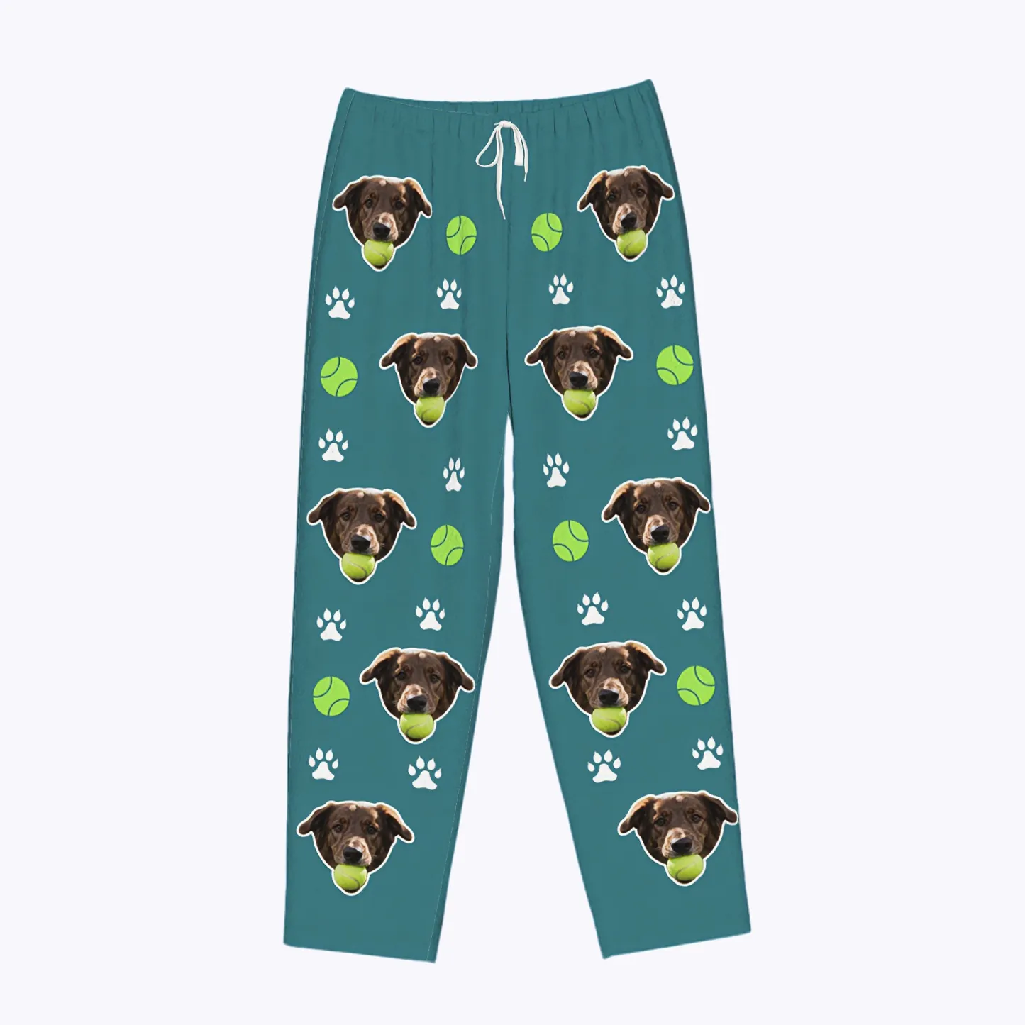 Custom Pet Face Tennis Pattern Flannel Pajama Pants