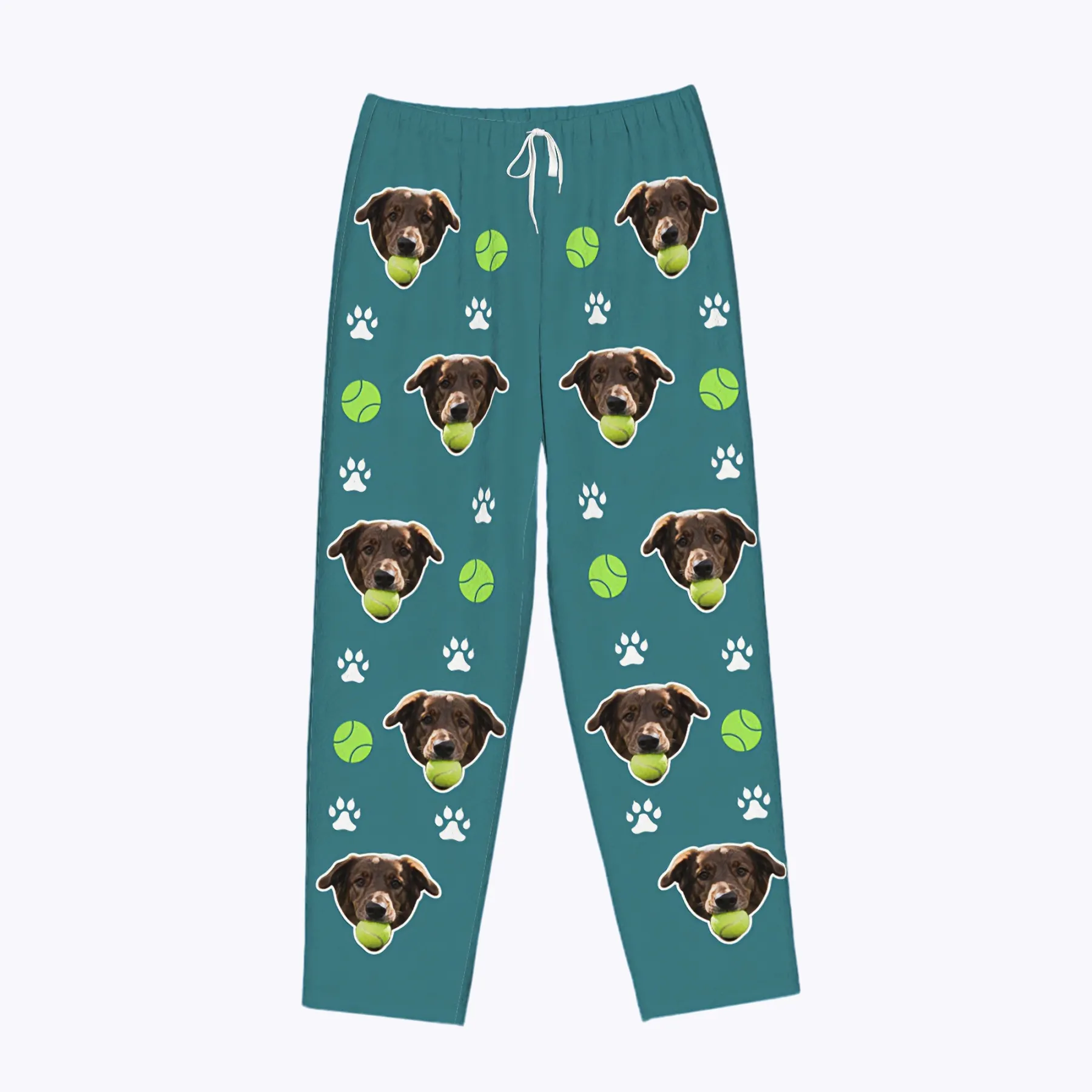 Custom Pet Face Tennis Pattern Flannel Pajama Pants