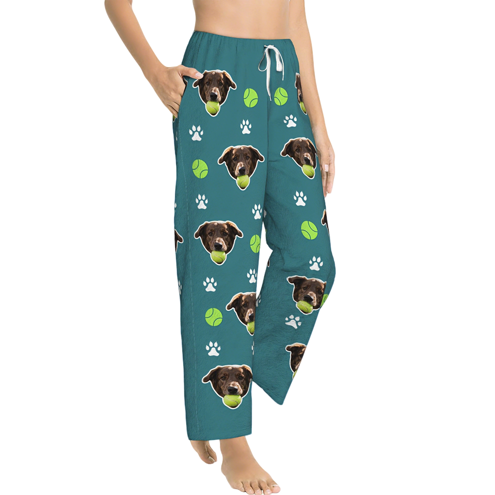 Custom Pet Face Tennis Pattern Flannel Pajama Pants