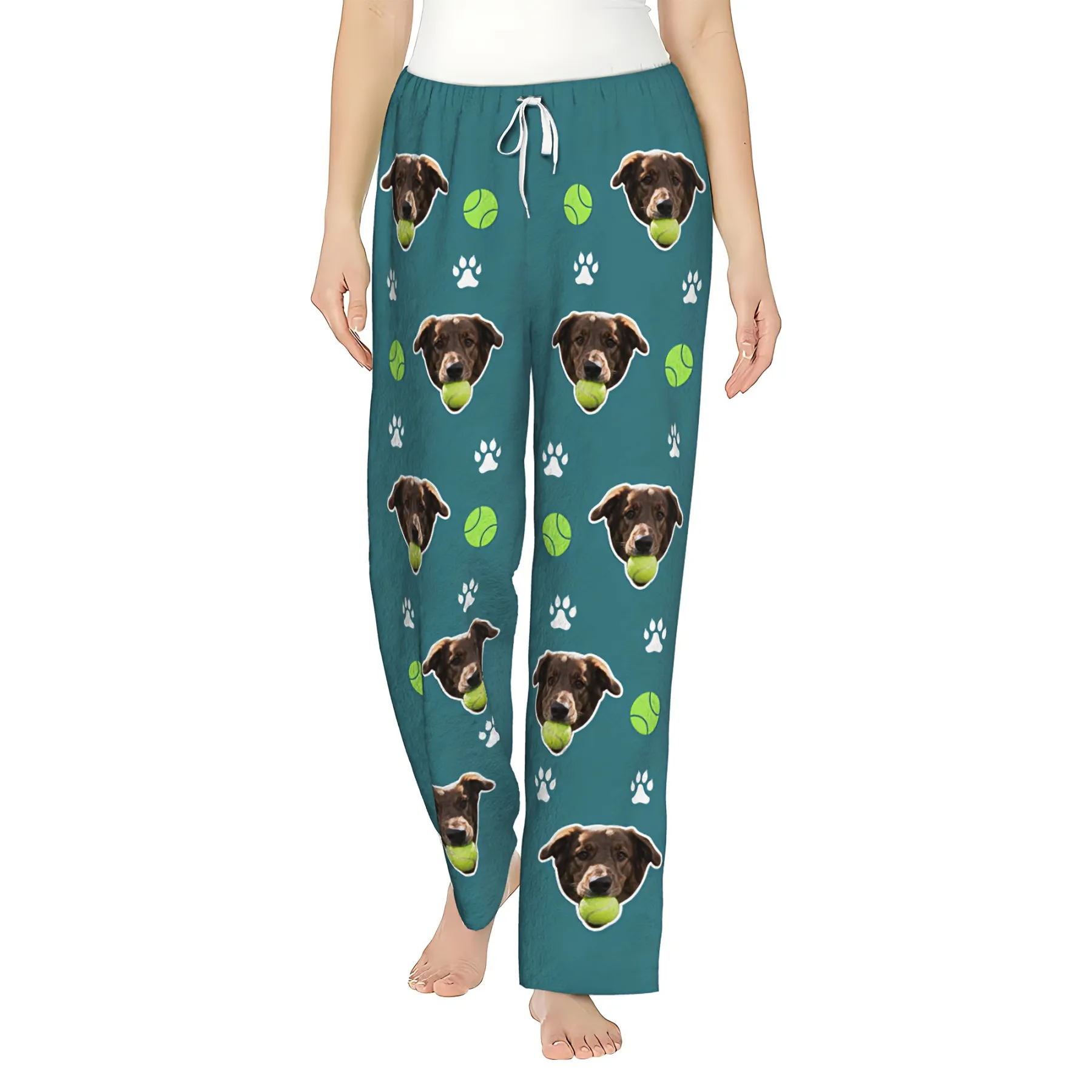 Custom Pet Face Tennis Pattern Flannel Pajama Pants