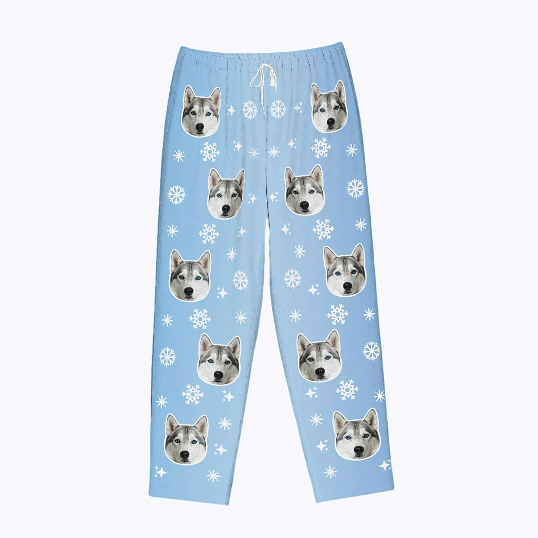 Custom Pet Face Snowflake Pattern Flannel Pajama Pants