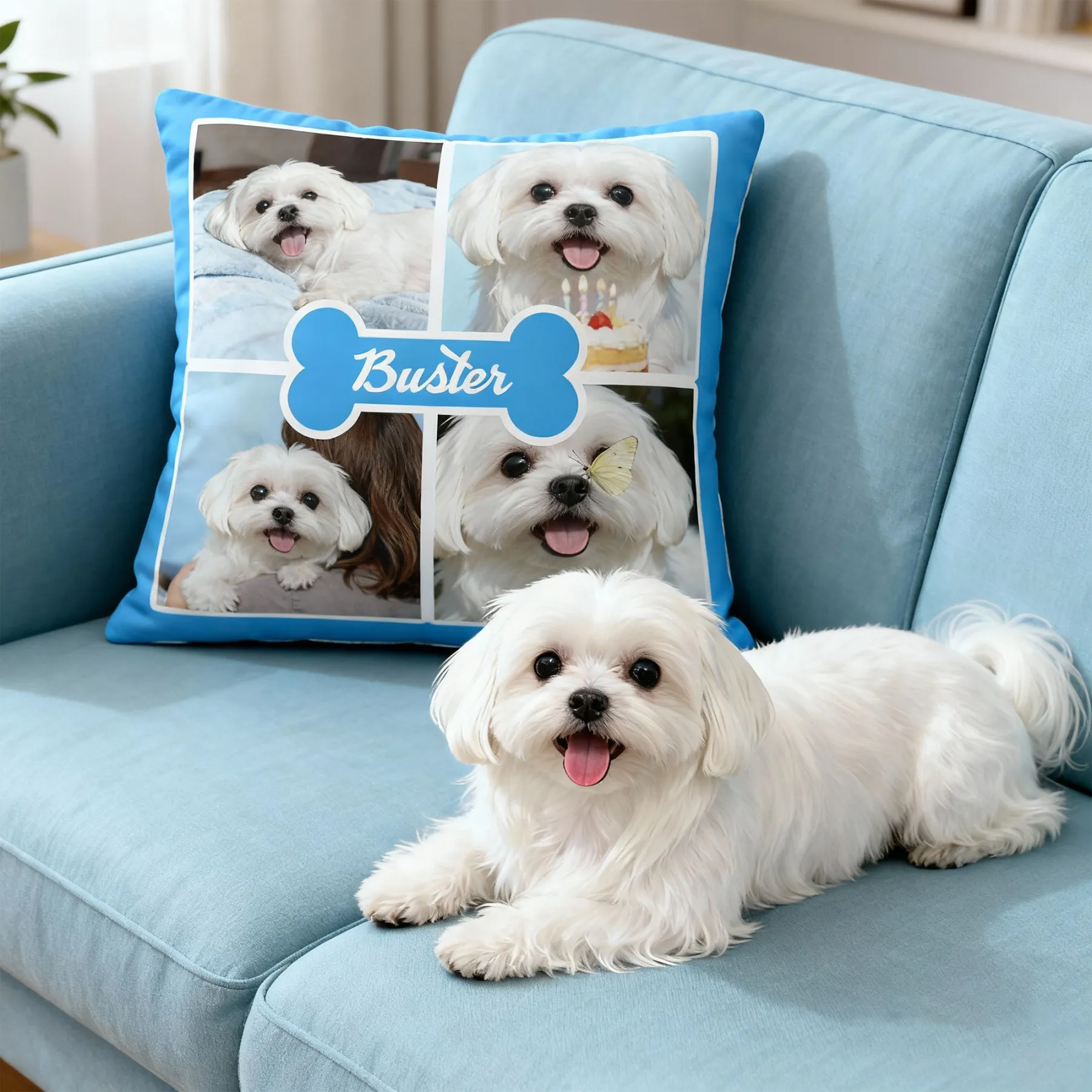 Custom 4-Grid Collage Pet Photo Throw Pillow with Name