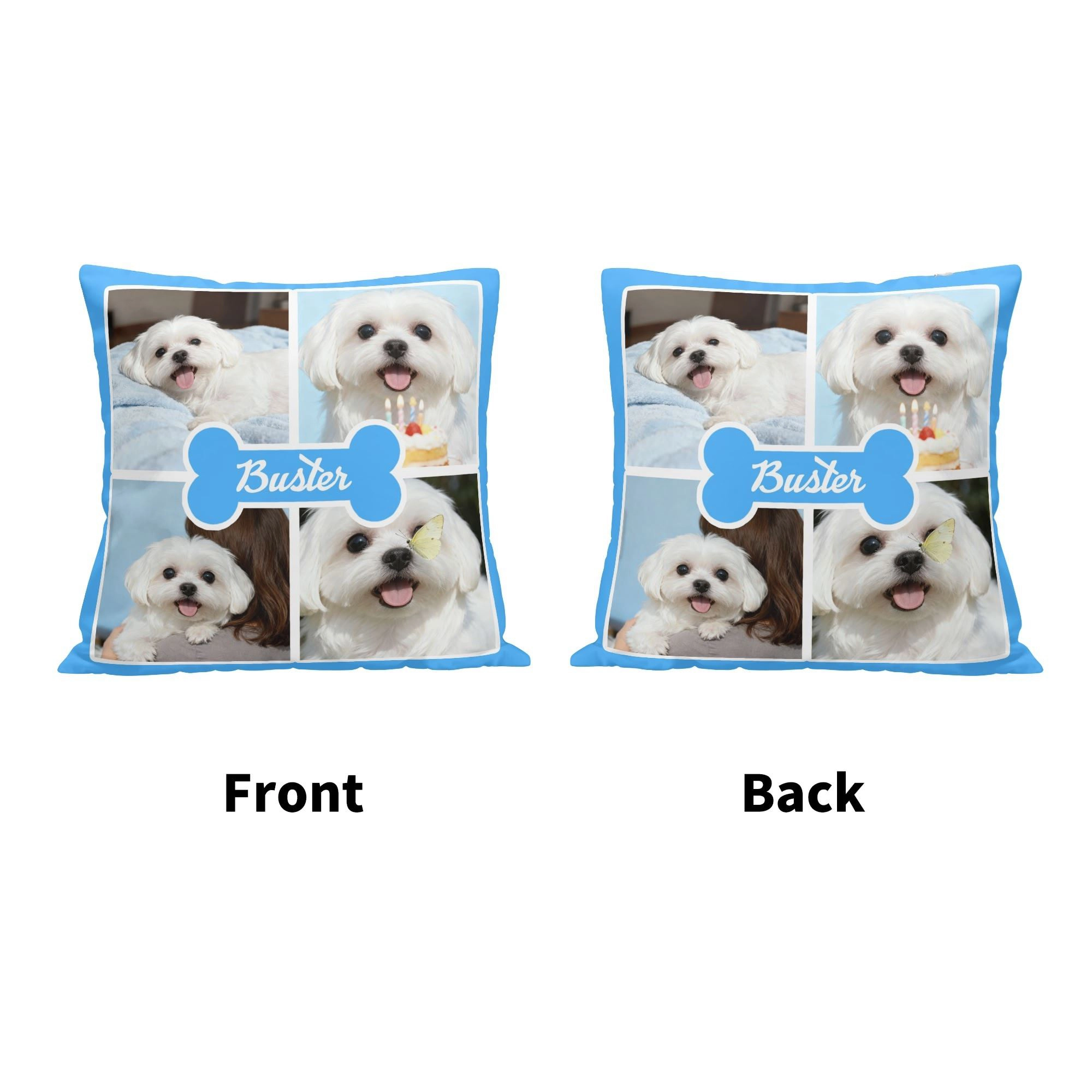 Custom 4-Grid Collage Pet Photo Throw Pillow with Name